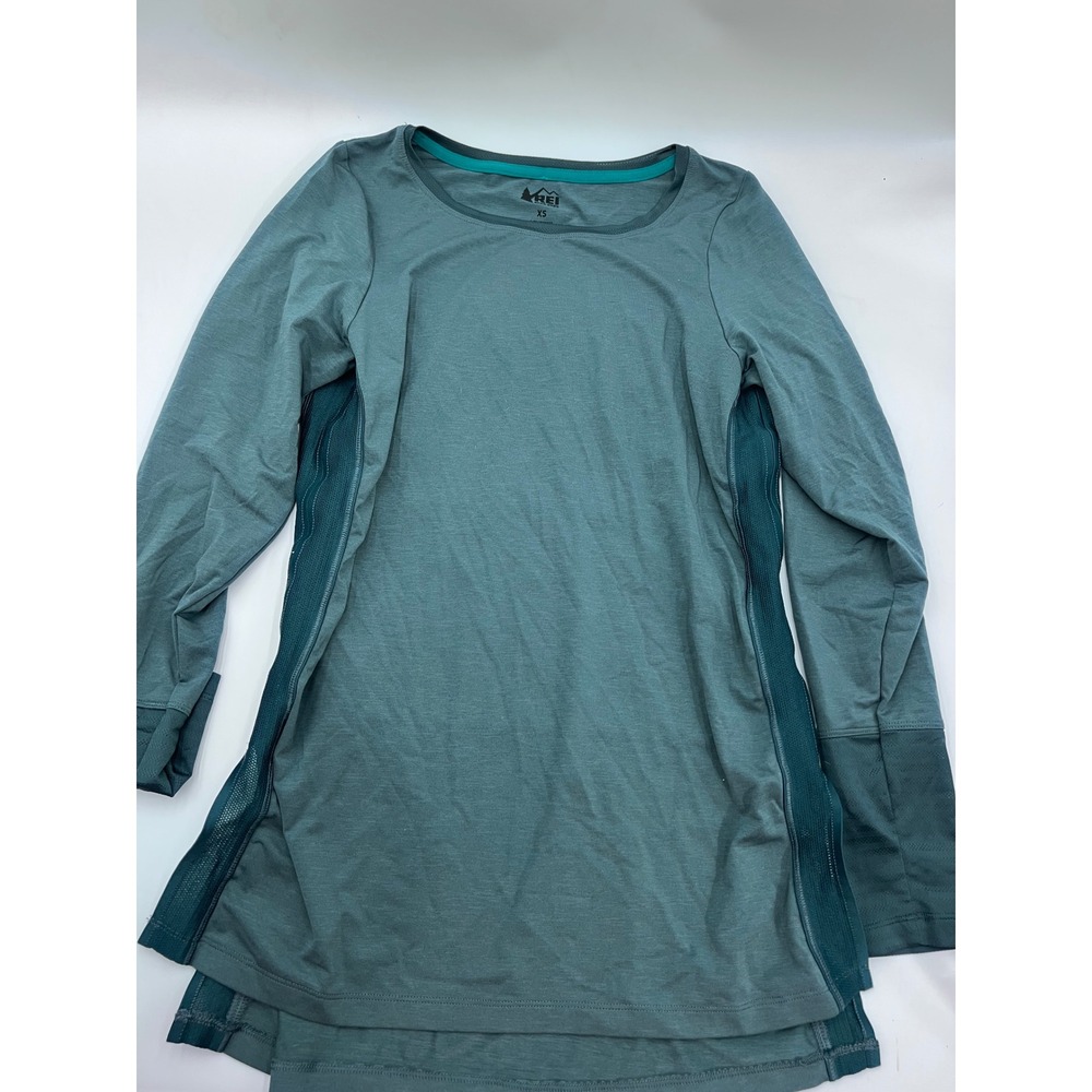 REI Co-op Womens XS Teal Green Mesh Panel Long Sleeve Active Top Thumbholes